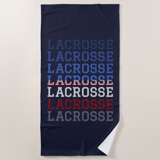 Serviette De Plage USA Repeating Text - Lacrosse USA American Flag (Devant)