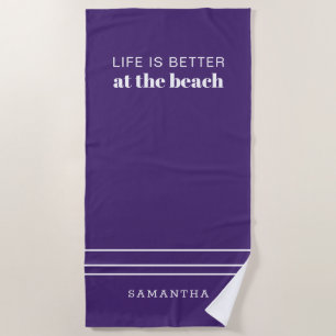Serviette De Plage Vacances en Famille Violettes Personnalisées sont 