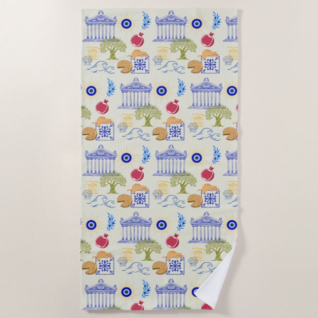 Serviette De Plage Vacances en Grèce Minimalisme (Devant)