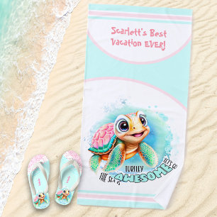 Serviette De Plage Vacances été Tortue mignonne Fille personnalisée