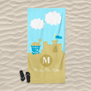 Serviette De Plage Vacances plage Lune de miel Couple Monogramme Mari