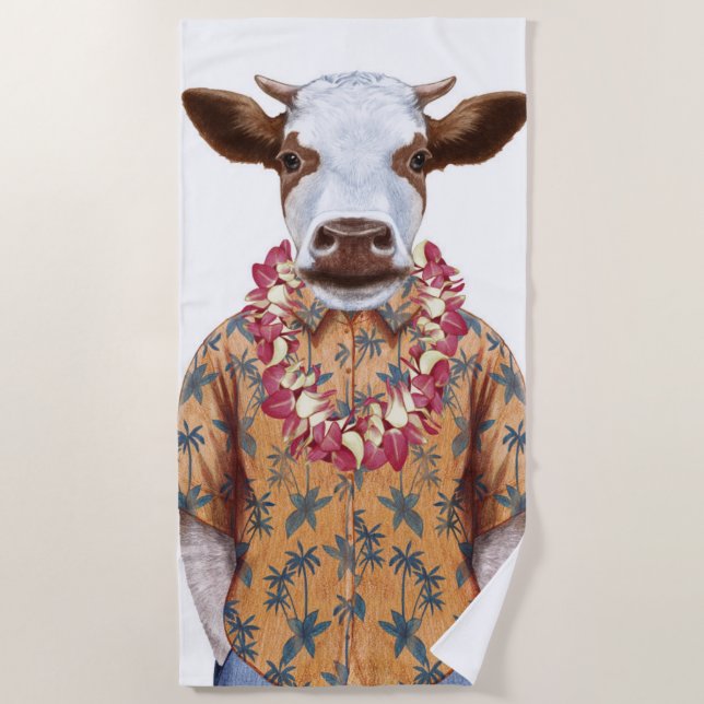 Serviette De Plage Vache à chemise hawaïenne (Devant)