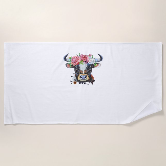 Serviette De Plage Vache couronnée de fleurs T-shirt classique (Devant)