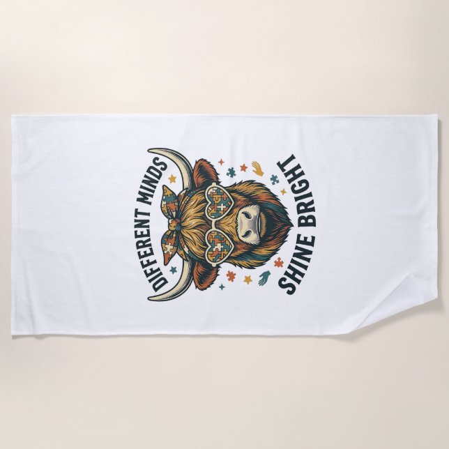 Serviette De Plage Vache de sensibilisation à l'autisme Gravure vinta (Devant)