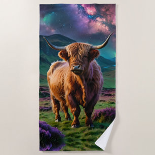 Serviette De Plage Vache Highland sous les étoiles