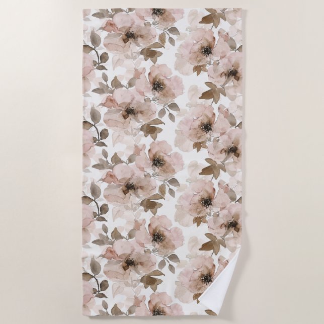 Serviette De Plage Vachère Florale Sud-Ouest Brun Rose (Devant)