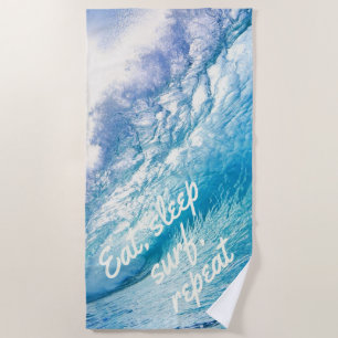Serviette De Plage Vague de surfeur Océan Bleu Blanc Manger Dormir Su