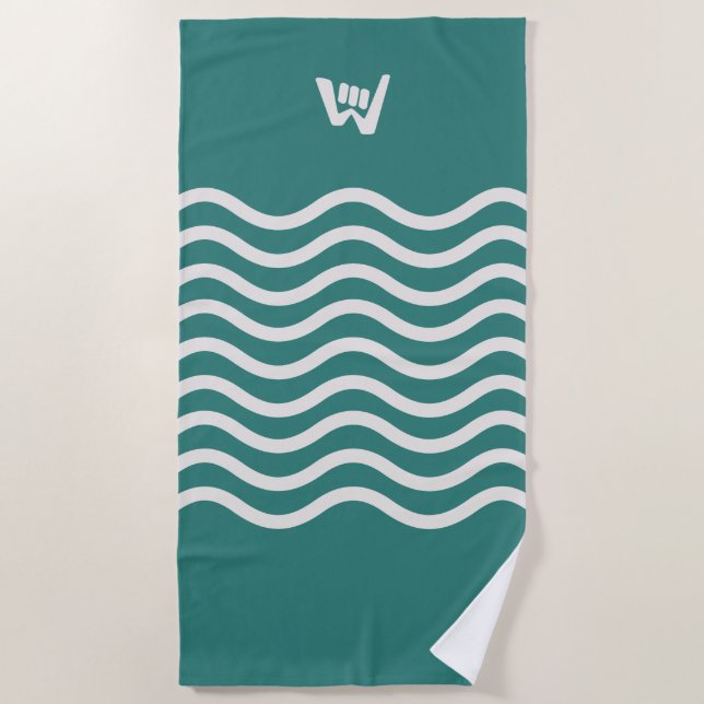 Serviette De Plage Vague et Marche Logomark Vagues Abstraites Turquoi (Devant)