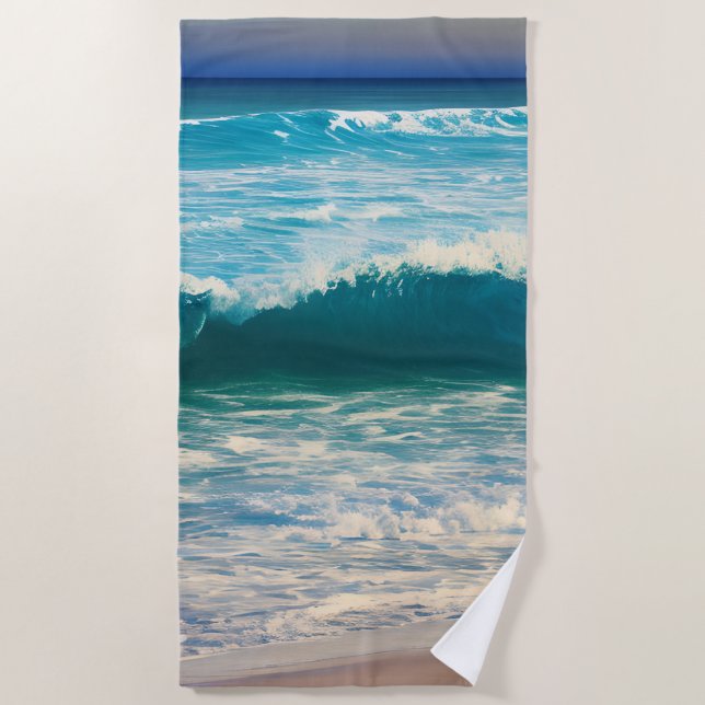 Serviette De Plage Vague océanique bleu (Devant)