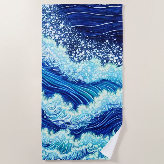 Serviette De Plage Vagues de l'océan bleu (Devant)