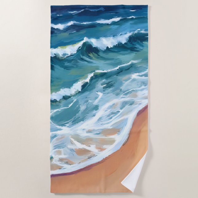 Serviette De Plage Vagues de l'océan bleu aquarelle (Devant)