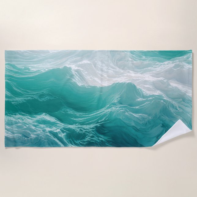 Serviette De Plage Vagues océaniques sarcelle abstraites  (Devant)