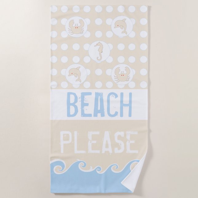 Serviette De Plage Vagues, points, mer "Plage S'il vous plaît" (Devant)