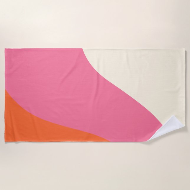 Serviette De Plage Vagues simples - rose, orange et crème (Devant)