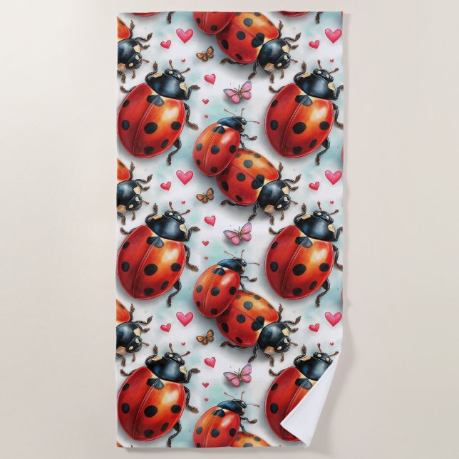 Serviette De Plage Valentine`s Day Ladybug Love Pattern (Devant)