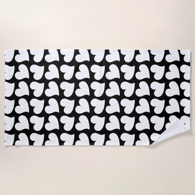 SERVIETTE DE PLAGE VALENTINES COEURS NOIR ET BLANC VALENTINE (Devant)
