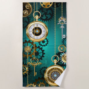 Serviette De Plage Veille bijoux Steampunk sur un Arrière - plan vert