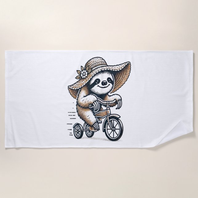 Serviette De Plage Vélo d'équitation Sloth (Devant)