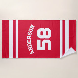 Serviette De Plage Ventilateur sportif Red Custom Name & Number