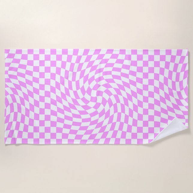 Serviette De Plage Vérificateur déformé rose et blanc À damiers Motif (Devant)
