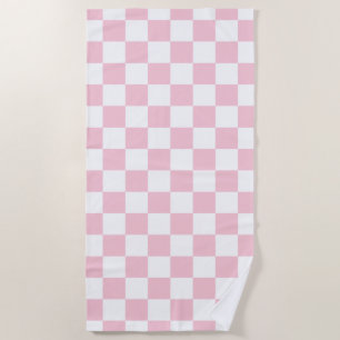 Serviette De Plage Vérifier le Motif de tableau de bord rose et blanc
