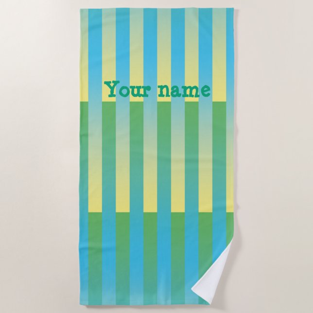 Serviette De Plage Vert bleu jaune Personnaliser Motif rayé (Devant)