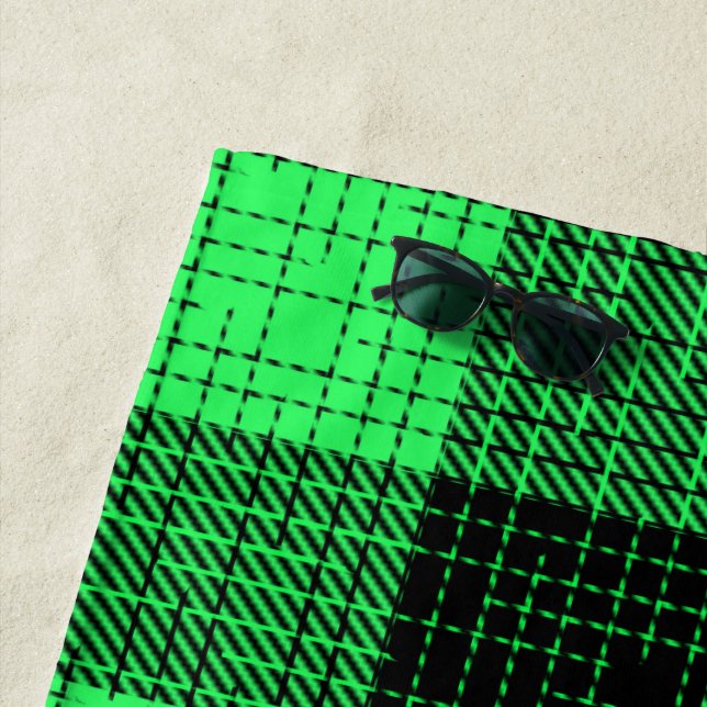 Serviette De Plage Vert Croix à carreaux Noir Buffalo Check (En situation)