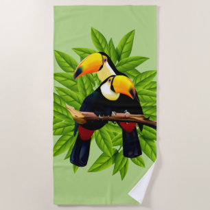 Serviette De Plage Vert de duo de toucan
