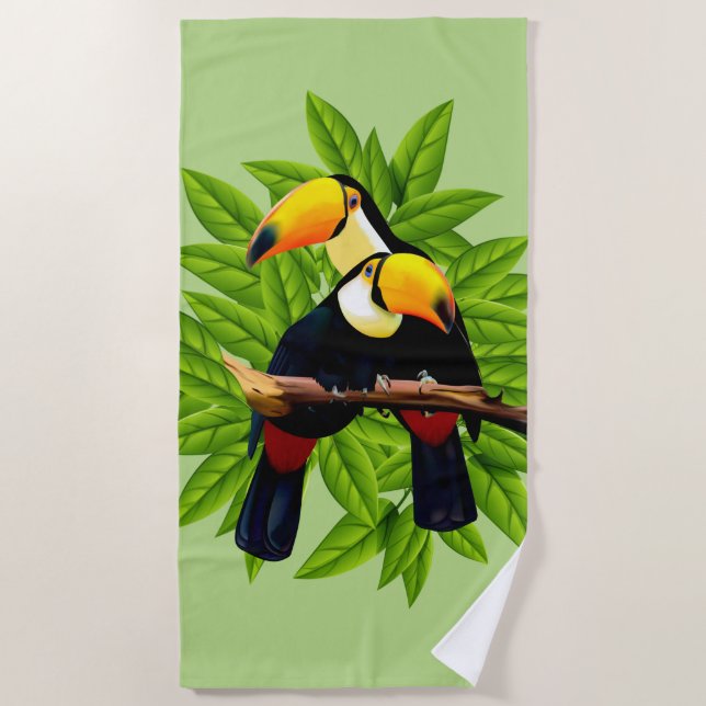Serviette De Plage Vert de duo de toucan (Devant)