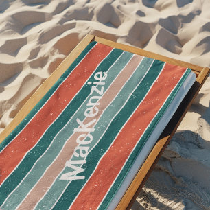 Serviette De Plage Vert et orange rayés