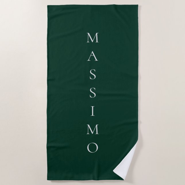 Serviette De Plage Vert foncé uni élégant décontracté propre nom (Devant)