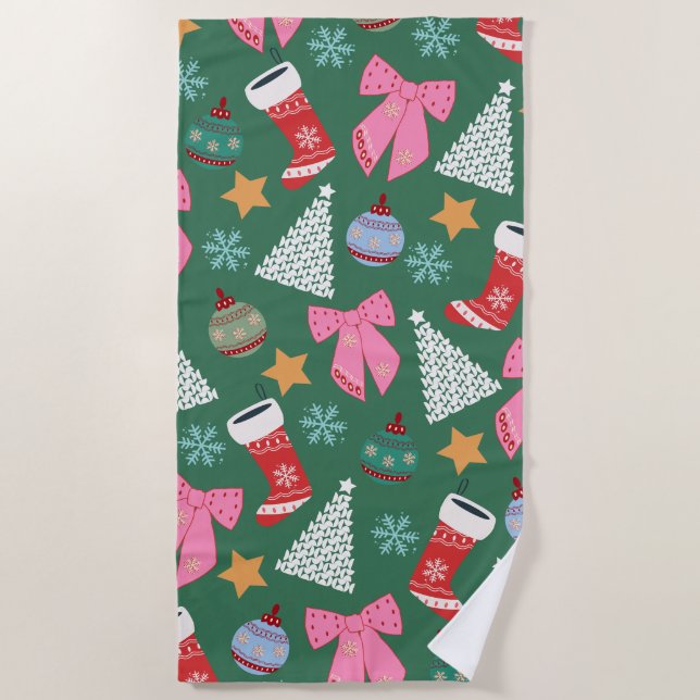 Serviette De Plage Vert Noël mignon (Devant)