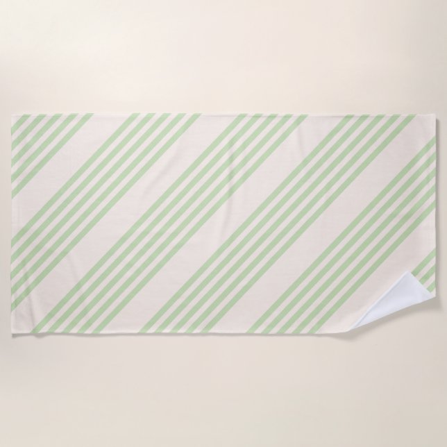 Serviette De Plage Vert pâle et beige cinq rayures motif (Devant)