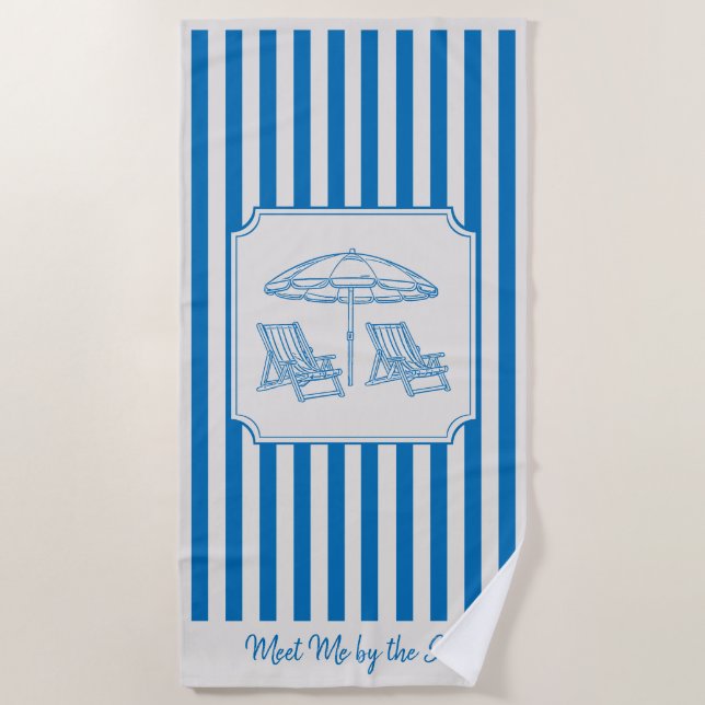 Serviette De Plage Vibes de plage côtière rayures bleues (Devant)