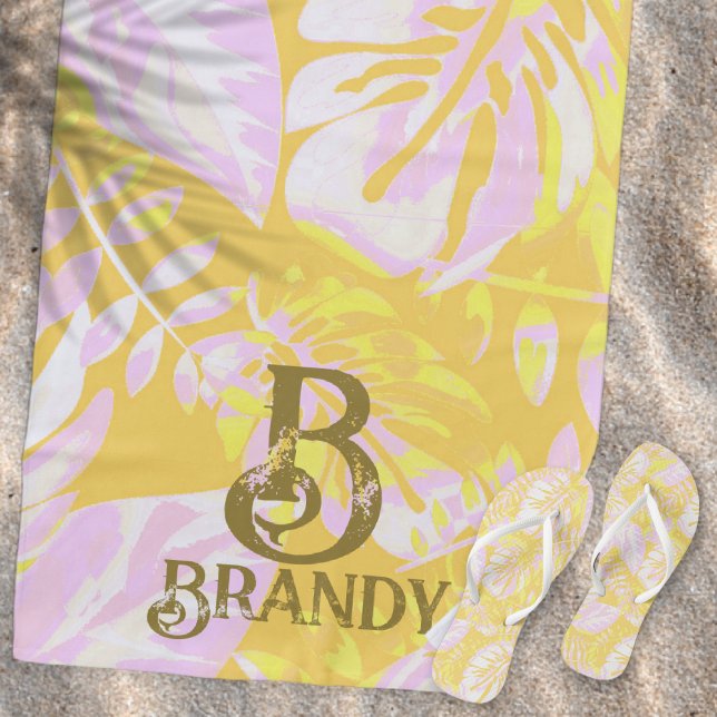 Serviette De Plage Vibes d'été Feuille de Palmier Jaune (Créateur téléchargé)