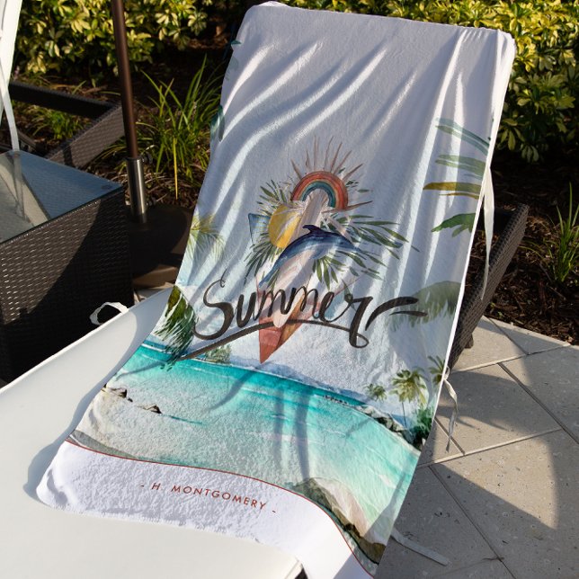 Serviette De Plage Vibes d'été | Monogramme de surf d'été rétro bohèm (Créateur téléchargé)