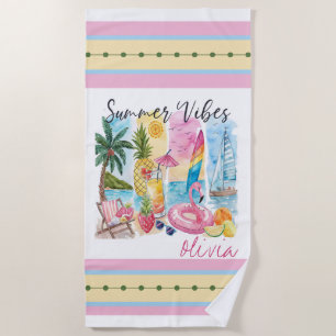Serviette De Plage Vibes d'été tropicales - Personnalisé juste pour v