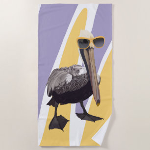 Serviette De Plage Vibes estivales amusantes Oiseau pélican