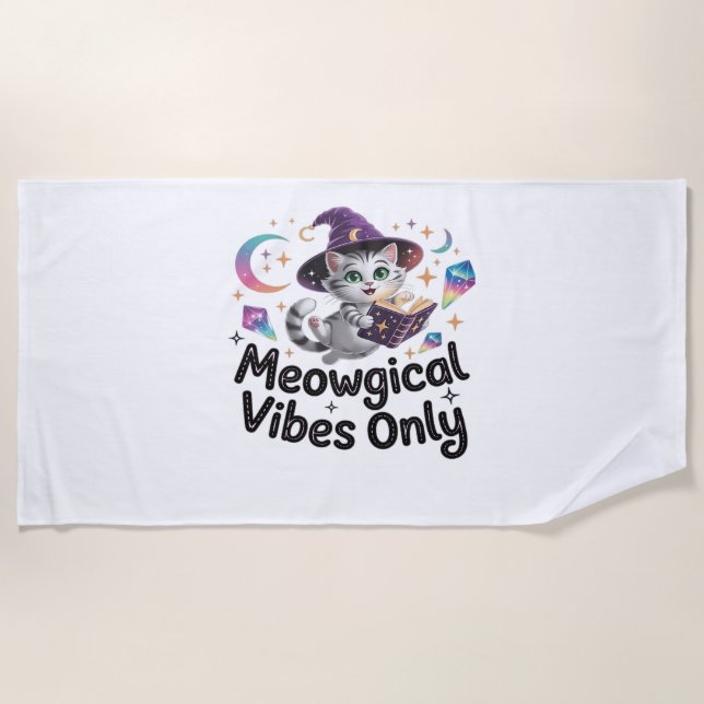 Serviette De Plage Vibes Méowgiques Uniquement, Chat Kawaii Witch Flo (Devant)