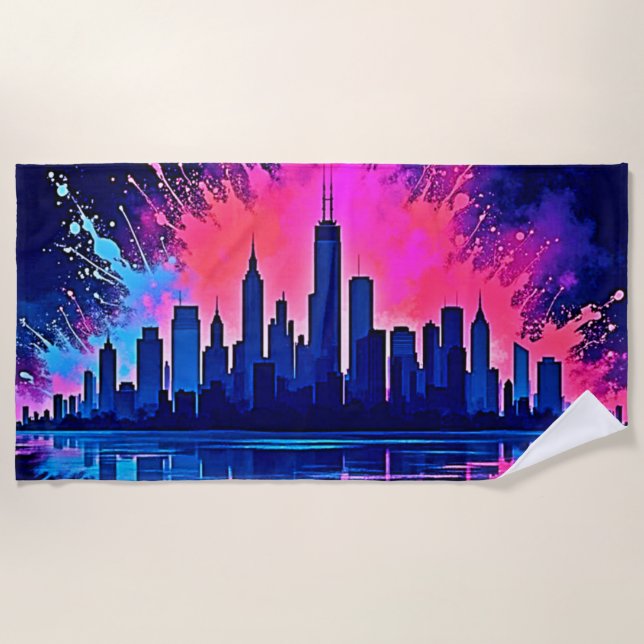 Serviette De Plage Vibrant art de splash Cityscape (Devant)