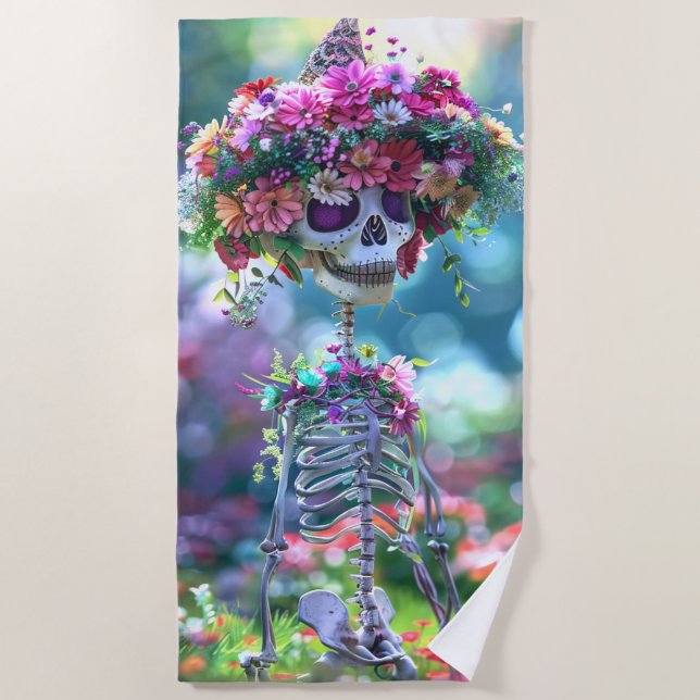 Serviette De Plage Vibrant Hippie Squelette Floral Couronne Garland (Devant)