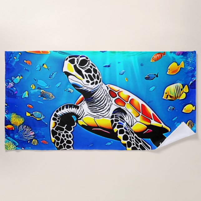 Serviette De Plage Vibrant Turtle Reef Life (Devant)
