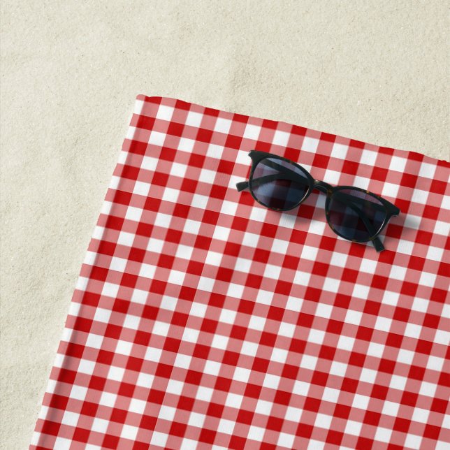 Serviette De Plage Vichy rouge (En situation)