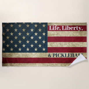 Serviette De Plage Vie Liberté & Pickleball Grunge Patriotique