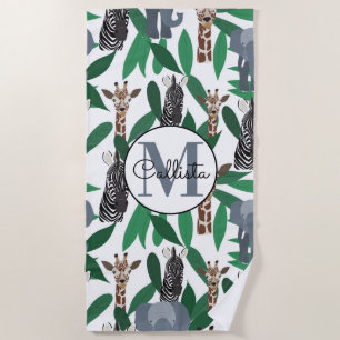 Serviette De Plage Vierge Zebra Elephant Giraffe Safari Animals