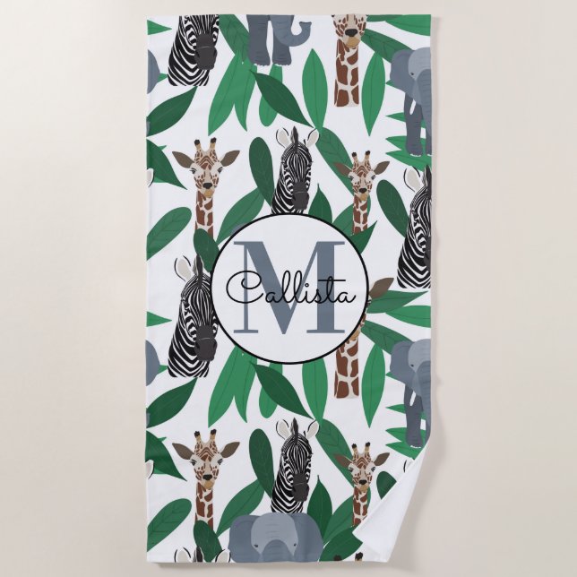 Serviette De Plage Vierge Zebra Elephant Giraffe Safari Animals (Devant)