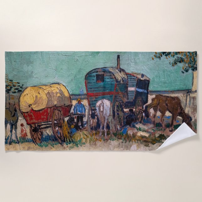 Serviette De Plage Vincent Van Gogh - Caravanes, Camp de Tziganes prè (Devant)