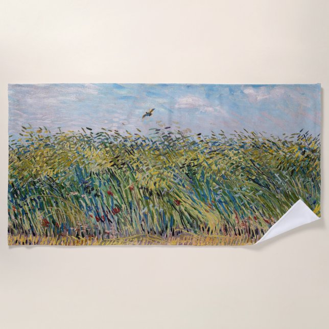 Serviette De Plage Vincent van Gogh - Champ de blé avec une lark (Devant)