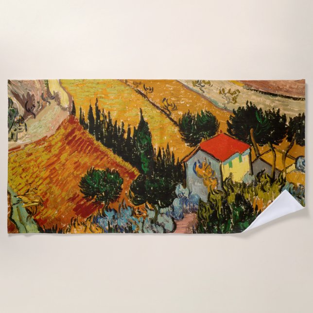 Serviette De Plage Vincent van Gogh - Paysage, Maison et Plowman (Devant)