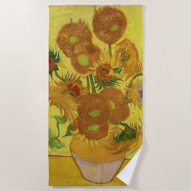 Serviette De Plage Vincent van Gogh - Vase avec quinze tournesols (Devant)